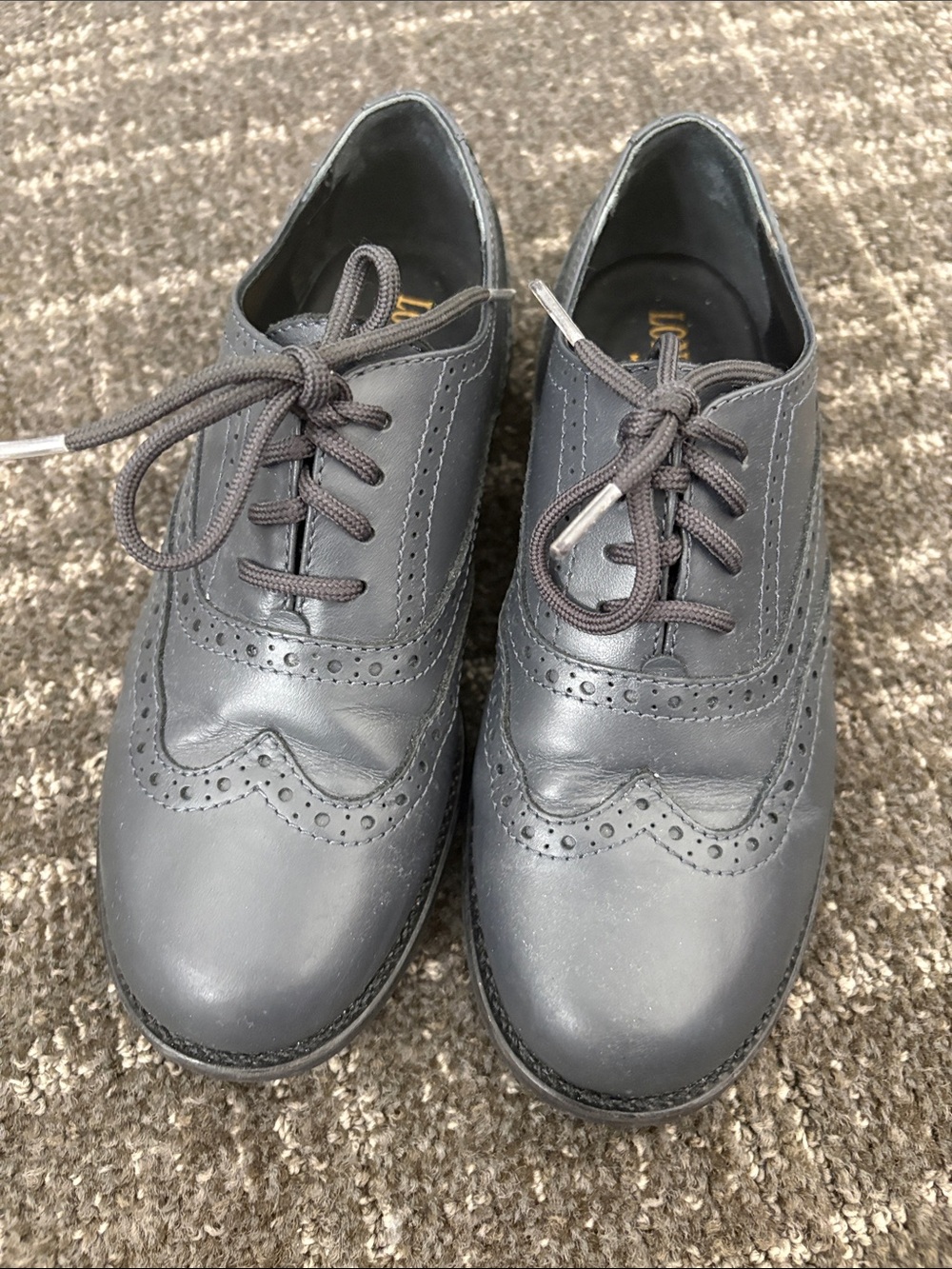 Boys Classic Wingtip Oxford Lace-Up Shoes in Dark Gray